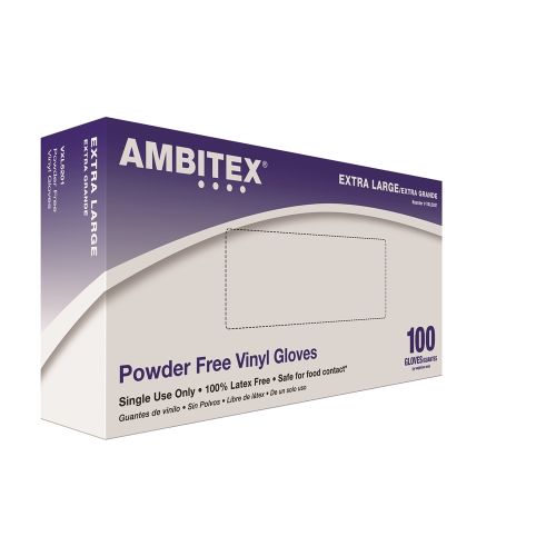 Ambitex® Vinyl Gloves Powder Free, Clear, Extra Large 100/box